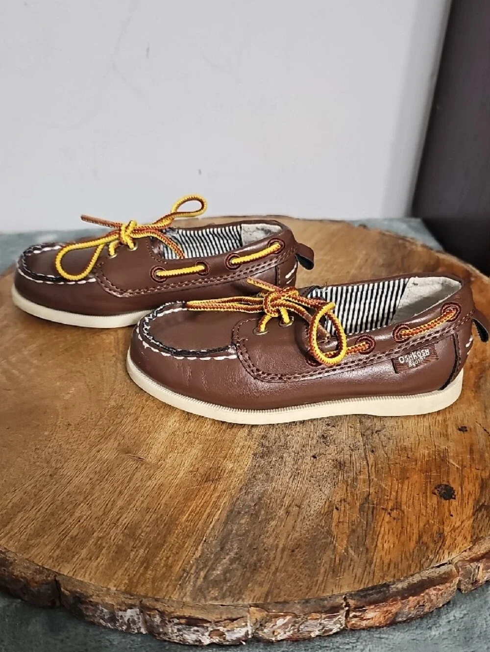 OshKosh B'gosh Brown Leather Moccasins with Yellow Accent Laces